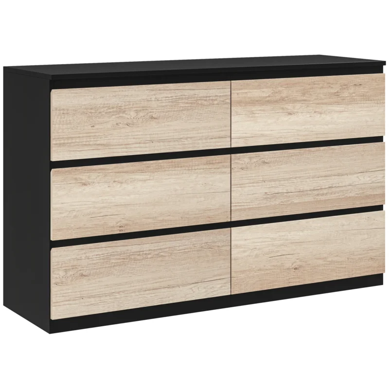 easycomfort easycomfort cassettiera 6 cassetti per camera da letto in legno con guide in metallo 120x39x75 cm nera e color legno