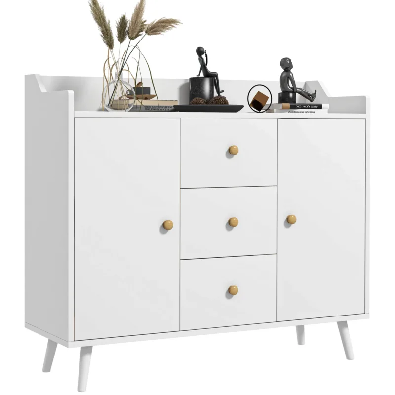 easycomfort easycomfort credenza moderna in legno con 3 cassetti e 2 armadietti a 2 livelli 90x32x80 cm bianco