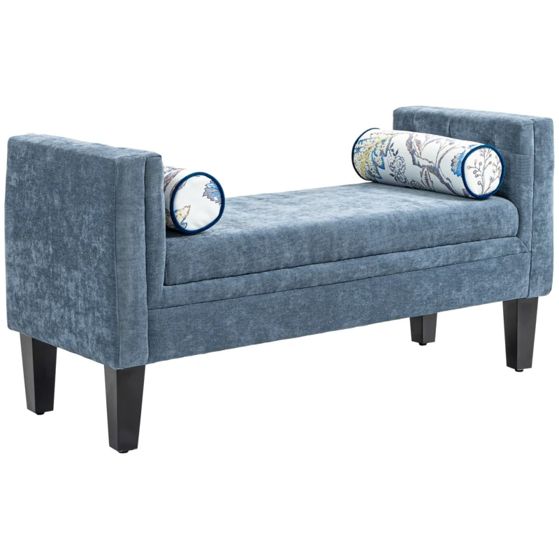 easycomfort easycomfort panca fondoletto con braccioli trapuntati e 2 cuscini in ciniglia e legno 115 5x45x56 cm grigio e nero