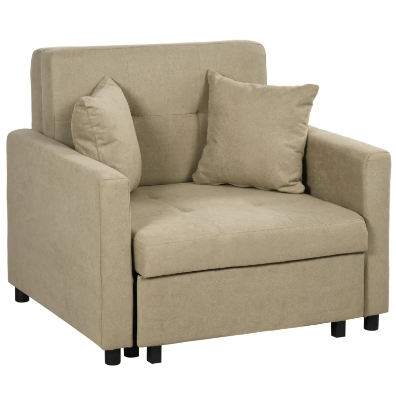 easycomfort easycomfort poltrona letto in tessuto effetto velluto marrone chiaro con 2 cuscini e spazio portaoggetti 100x98x88 cm