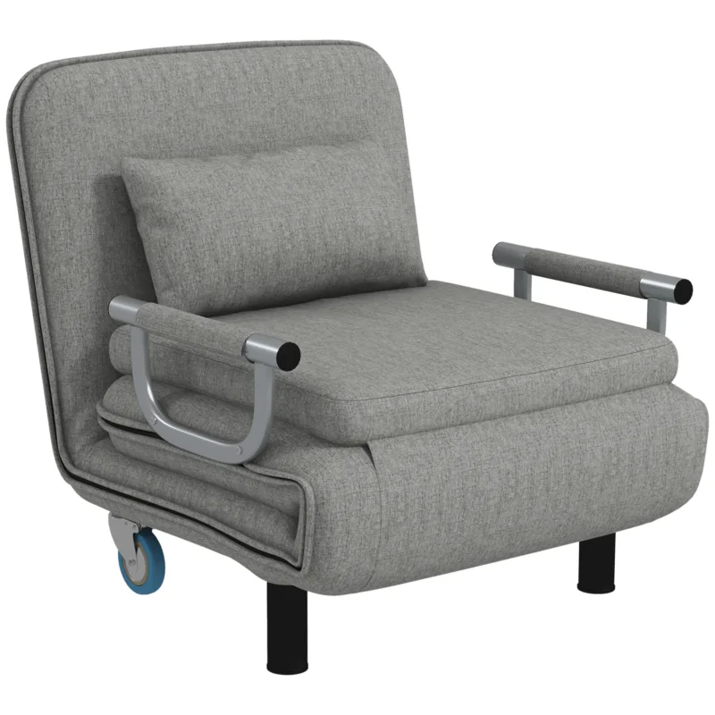 easycomfort easycomfort poltrona letto singolo e chaise longue in tessuto con schienale regolabile a 3 livelli grigio