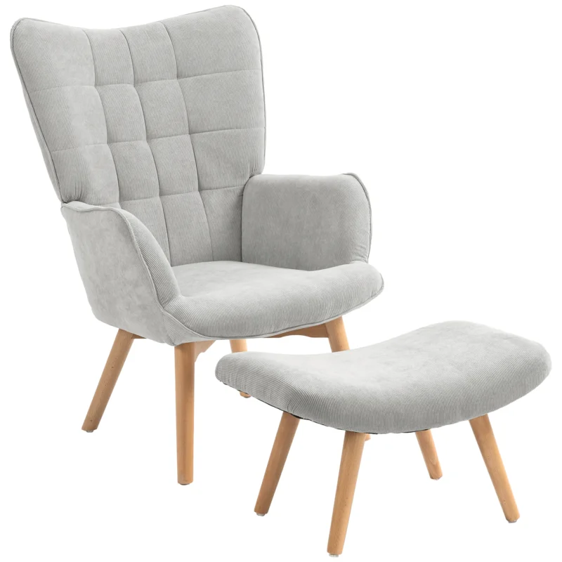 easycomfort easycomfort poltrona relax con pouf poggiapiedi in velluto a costine con schienale alto e braccioli grigio