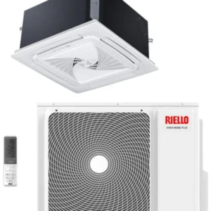 riello condizionatore a cassetta 4 vie 90x90 riello 42000 btu aaria pro p amk 125 p r 32 con pannello e telecomando inclusi