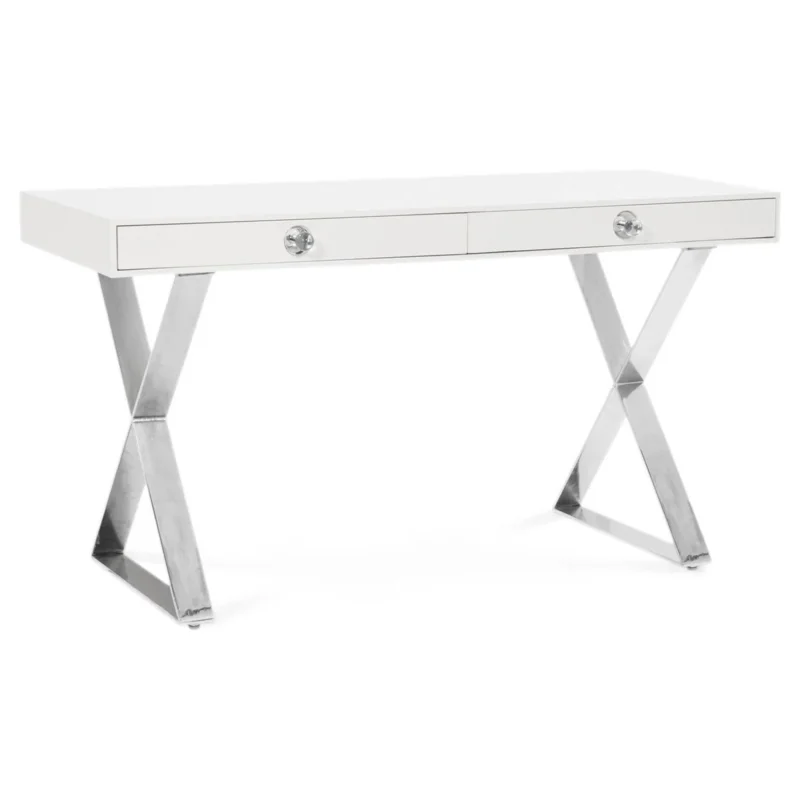 Jonathan Adler Channing Tisch aus weißem Lack mit Nickelbeinen