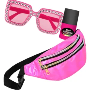 Kit accessoires fluo pour adulte rose avec banane lunettes à strass et vernis