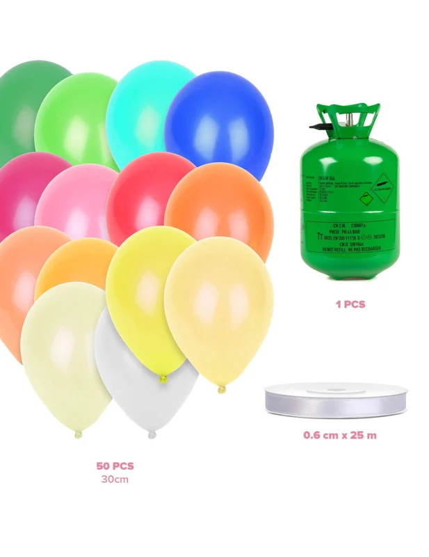 Helium Flaschen Set mit 50 bunten Ballons – Bild 2