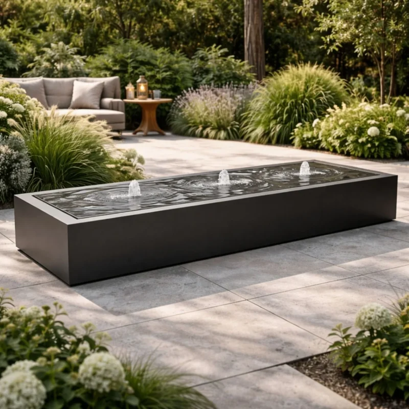 Langwerpige aluminium watertafel met fonteinen 300x100x40cm 79kg - Gitzwart (RAL 9005) - Doika - Watertafel - Geroba - - TaulaAA6