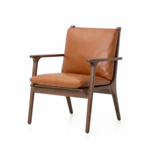 Rén Lounge-Sessel, small, Walnuss, Kissen m. Cognac Leder