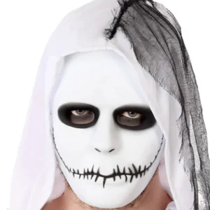 Masque blanc bouche cousue pour adulte avec contour des yeux noir et voile