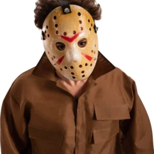 Masque de hockey en plastique pour adulte beige avec marques rouges