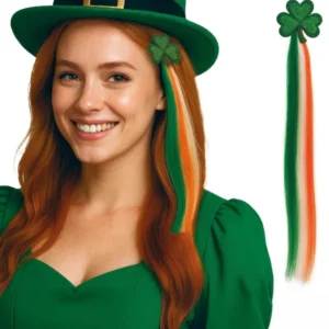 Mèche de cheveux Irlandaise avec trèfle pour femme verte blanche et orange