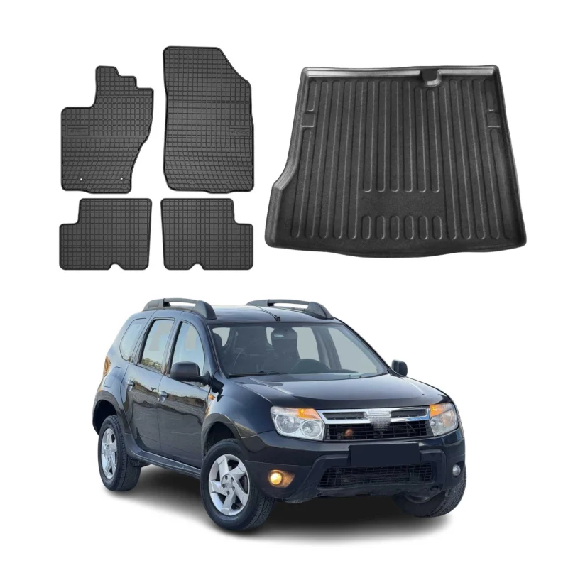Fußmatten & Kofferraumwanne Set für Dacia Duster 2 2010-2018 Gummi Schwarz 5x