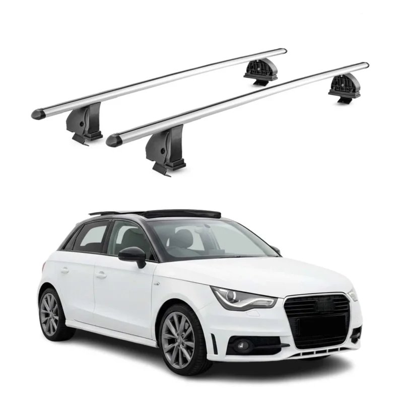 Alu Dachträger für Audi A1 Sportback 8X 2012-2018 TÜV T-Nut 75 kg 2tlg Silber
