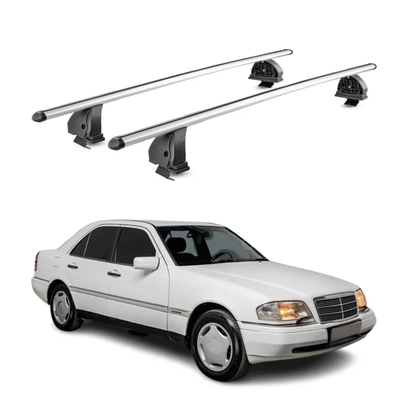Alu Dachträger für Mercedes C Klasse W202 1993-2000 TÜV T-Nut 75 kg 2tlg Silber