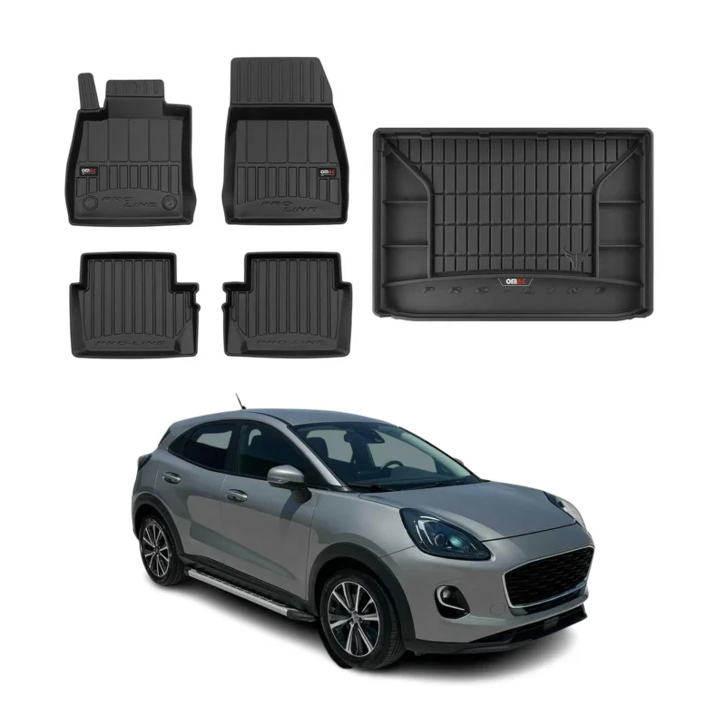 OMAC Fußmatten & Kofferraumwanne Set für Ford Puma 2019-2026 Gummi Schwarz 5x