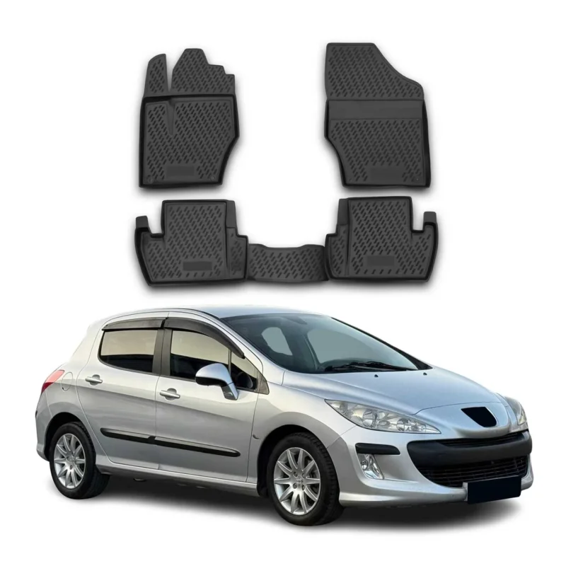OMAC Gummimatten Fußmatten für Peugeot 308 mk1 2007-2013 TPE Automatten Schwarz