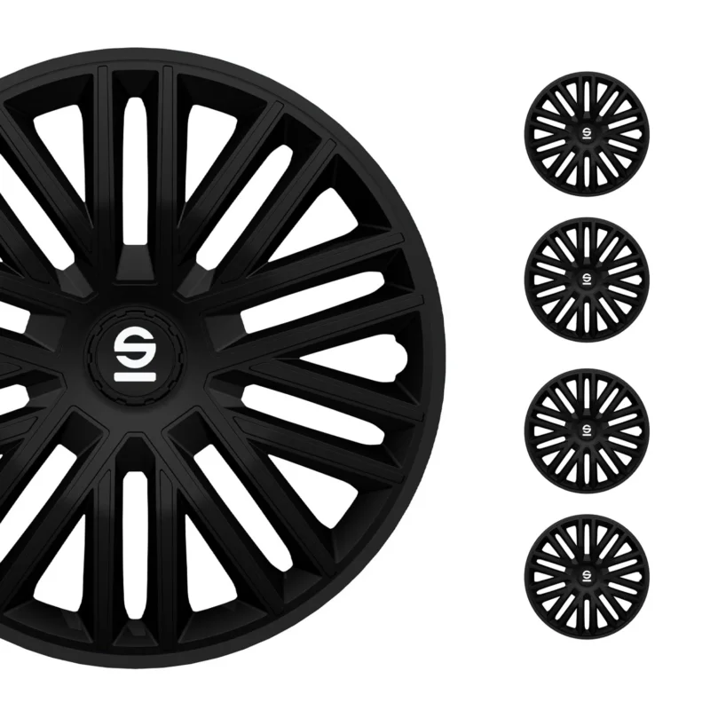 Radkappen Radzierblenden Sparco Bergamo 15" Zoll Auto Abdeckung Set Schwarz 4x