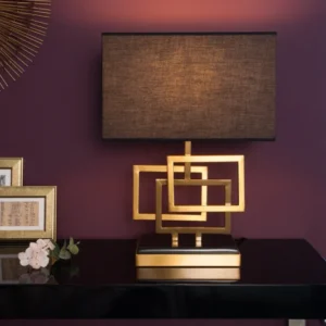 Moderne Tischleuchte ATLANTIS 56cm gold Stoffschirm schwarz Marmor Lampe