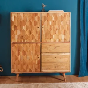 MYSTIC LIVING Massivholz Highboard 140cm Akazie natur 3D-Oberfläche