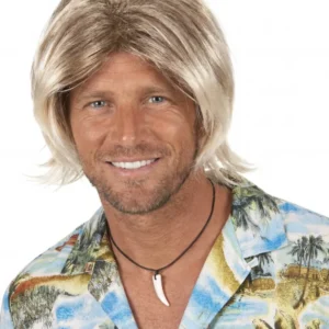 Perruque de surfeur pour homme blonde mi-longue