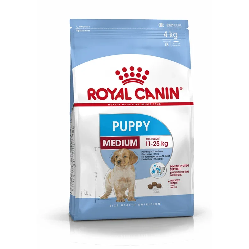 Royal Canin Medium Junior Trockenfutter 4 kg Beutel mit Zipsystem für Welpen mittelgroßer Rassen