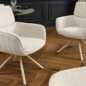 Drehbarer Retro Stuhl UNIQUE beige Chenille Cremona Metall champagner-beige