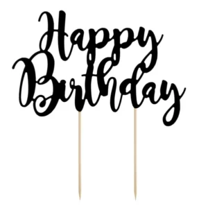 Taarttopper Happy Birthday Zwart 22,5cm van Partydeco koop je bij Partywinkel
