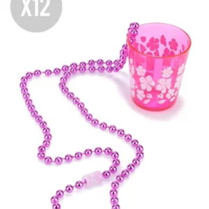 Trink-Set Shooter-Gläser mit Perlenkette 12 Stück rosa 50cm