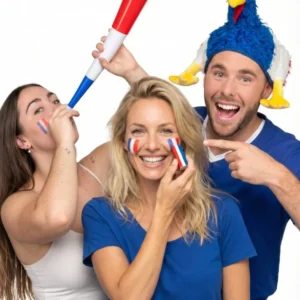 Set des französischen Fans: Hut, Nebelhorn und Make-up