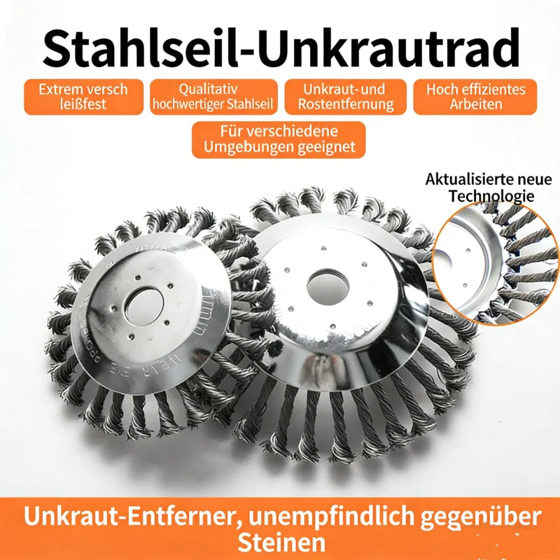 Wildkrautbürste für Motorsense – Robuste Stahlbürste für Freischneider – Unkrautbürste für Pflastersteine & Ecken – Universelle Aufnahme für Benzin-Motorsensen